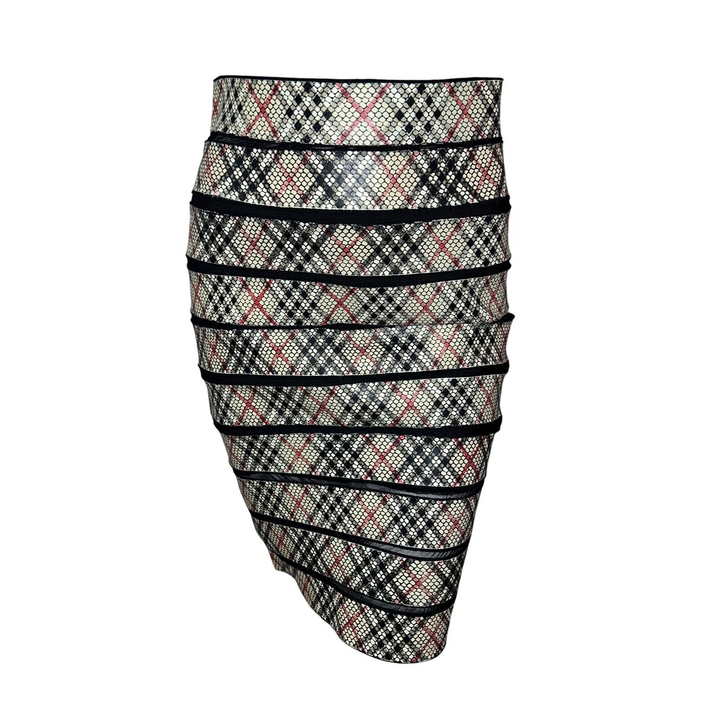 Alberto Makali New York Snakeskin Plaid Bandage Skirt Beige Black Red Medium